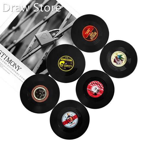 4/6 Pcs Colorful Coaster Retro Vinyl Record Disk Coasters Fo