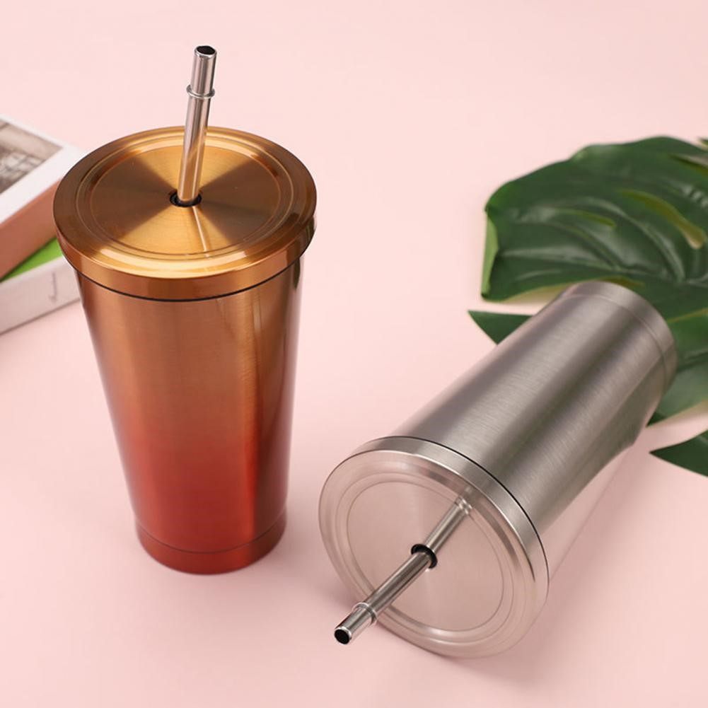 stainless steel insulation cup 500ml vacuum straw cup with l