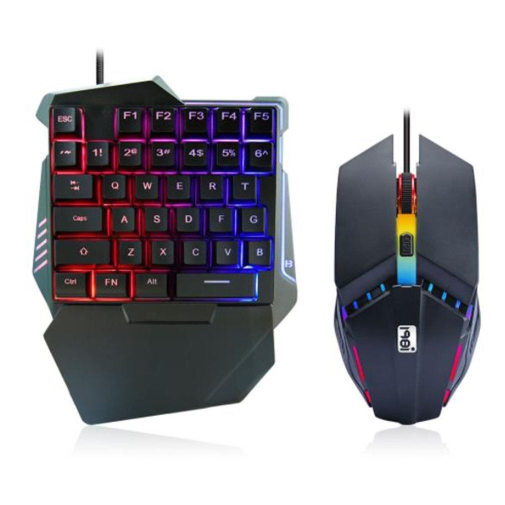One-Handed Gaming Keyboard Mouse Set RGB Backlit Portable Mi