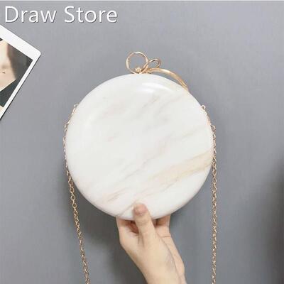 Round Shape White Clutch Bags Luxury Handbags Women Bags De