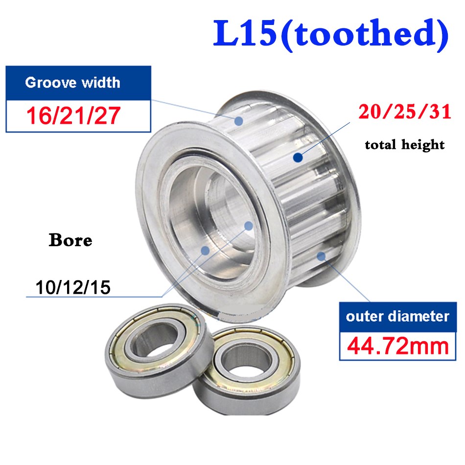 1Pcs L Type 15 Tooth Idler Timing Pulley Double Side Bearing