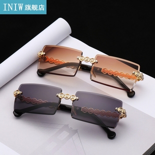 Point drill fashion Rimless Rectangle Sunglasses UV400 Eyewe