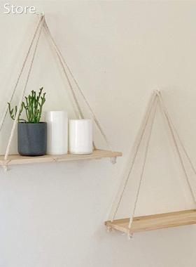 Wooden Rope Swing Wall Hanging Plant Flower Pot Tray Mounte