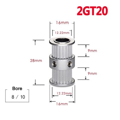 1Pcs GT2 20tooth Timing Pulley Double Round-Headed Synchrono