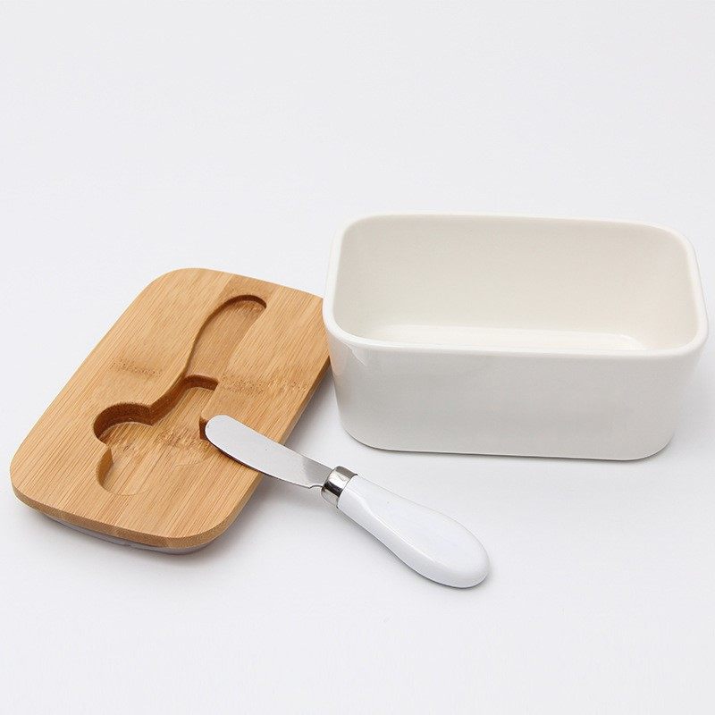 white ceramic butter plate nordic butter sealing box with wo