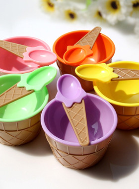 Hot Sale Children's Plastic Ice Cream Bowls Spoons Set D