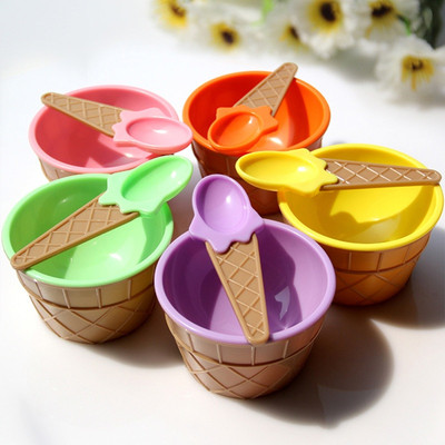 Hot Sale Children's Plastic Ice Cream Bowls Spoons Set D