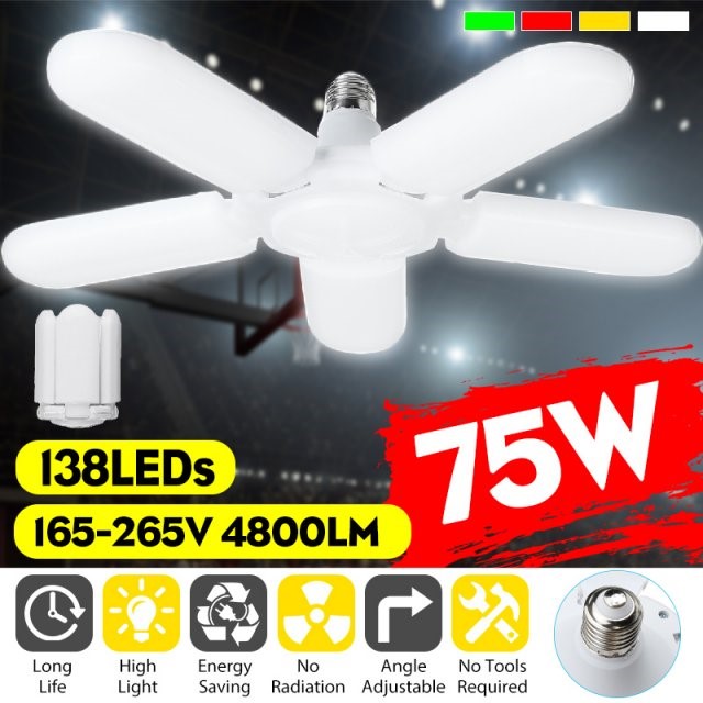 75W Super Bright Industrial Lighting E27 5 Leaf Led Fan Gara