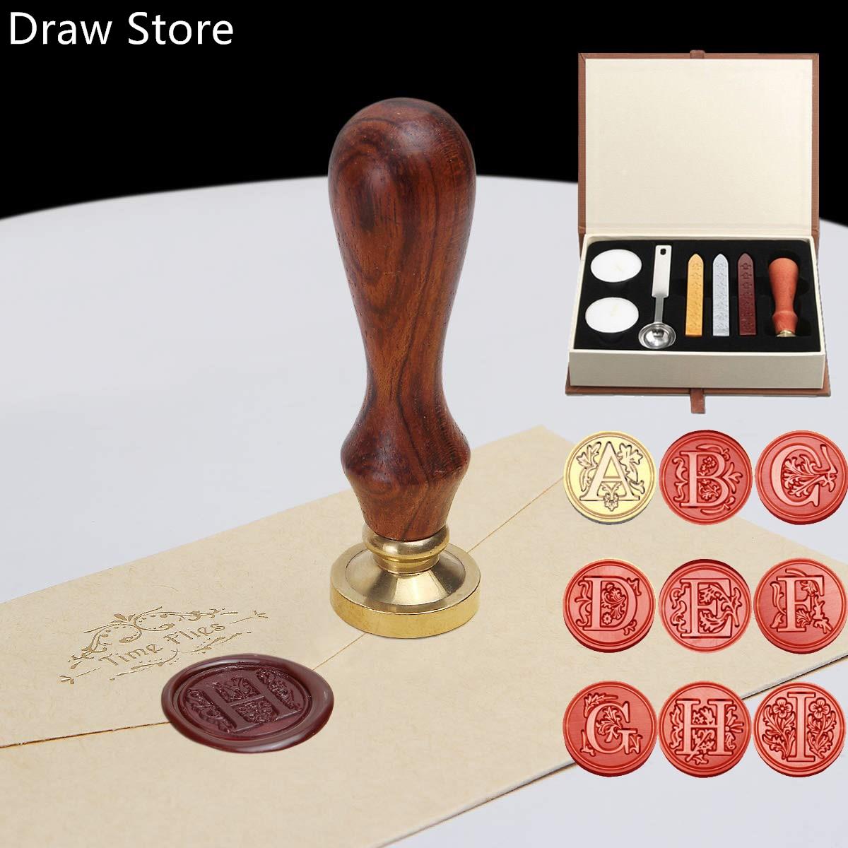 26 Letter Pattern Retro Sealing Wax Set DIY Paper Envelope D