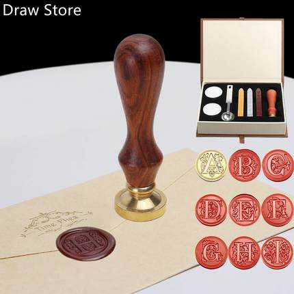 26 Letter Pattern Retro Sealing Wax Set DIY Paper Envelope D
