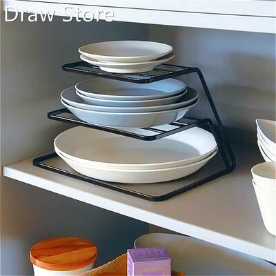 Kitchen Iron hree-tier Dish Rack Plate Organizer Cabinet La