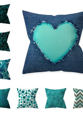Teal Blue Geometric Pillow Case Watercolor Cushion Cover Pol