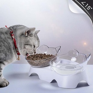 Plastic Pet Cat Dog Double Bowls with Raised Feeder Stand Pe