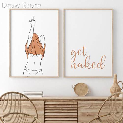 Bathroom Canvas Painting Get Naked Funny Line Woman Posters