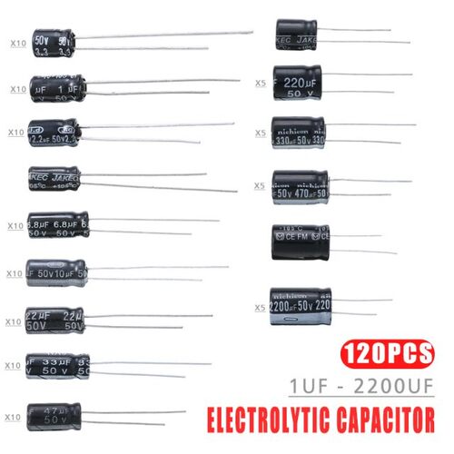 120pcs 50V 15 Values 1uF - 2200uF Aluminum Electrolytic Capa