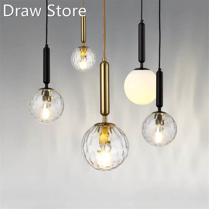 E27/E14 Nordic Pendant Light Glass Ball Hanging Lamp for L