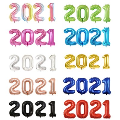4PCS Navidad 2021 Number Foil Balloons Gold Silver Digit Hel