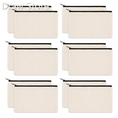 12 Pack Canvas Zipper Bags, Blank DIY Craft Pouches for Tra