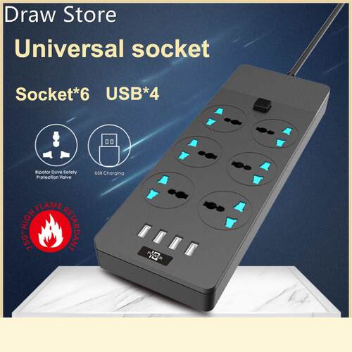 3000W Power Strip Surge Protector Universal Socket Plug with