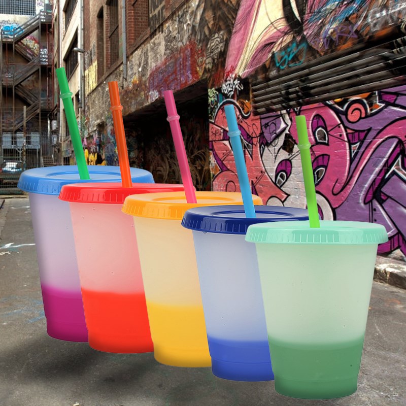 Color Changing Reusable Cold Cup 24oz Tumblers Reusable Disc