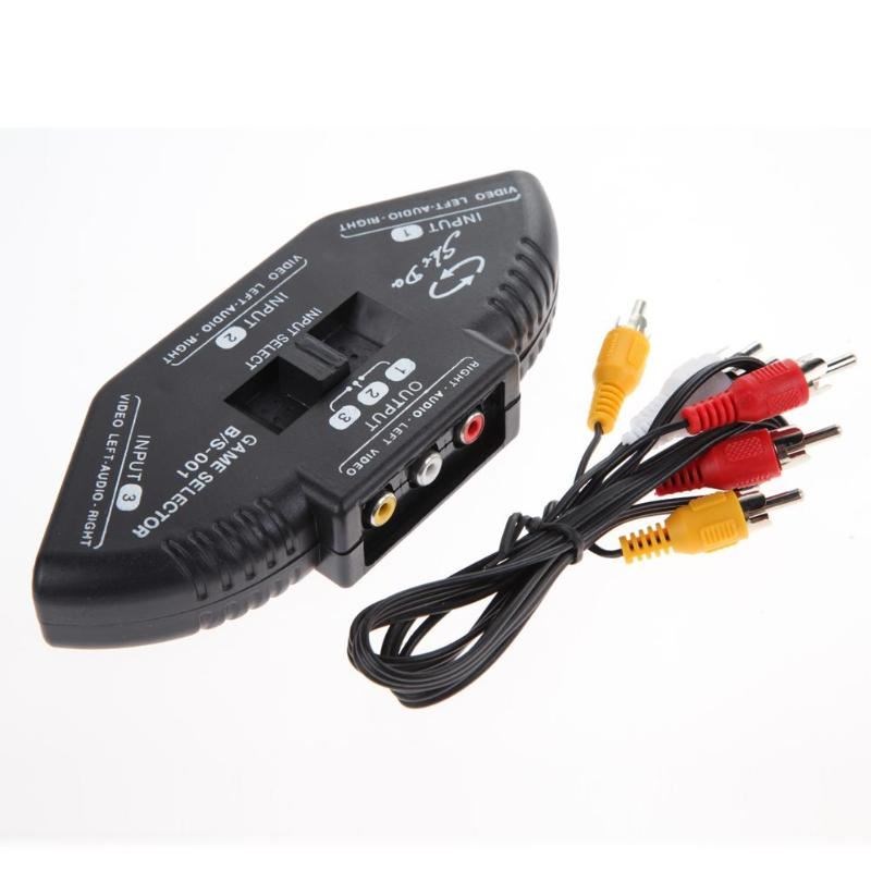 3-Way Audio Video AV RCA Black Switch Selector Box Splitter