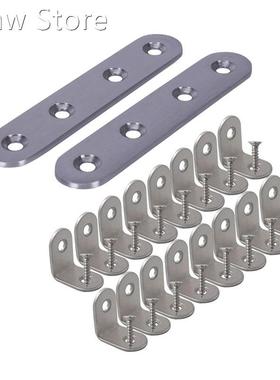 2Pcs Flat Stainless Steel Plate Brackets Support 16Pcs Bra