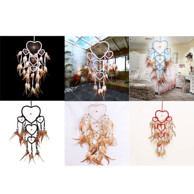 2022 New 5 Heart Circles Large Dream Catchers with Beads Fea