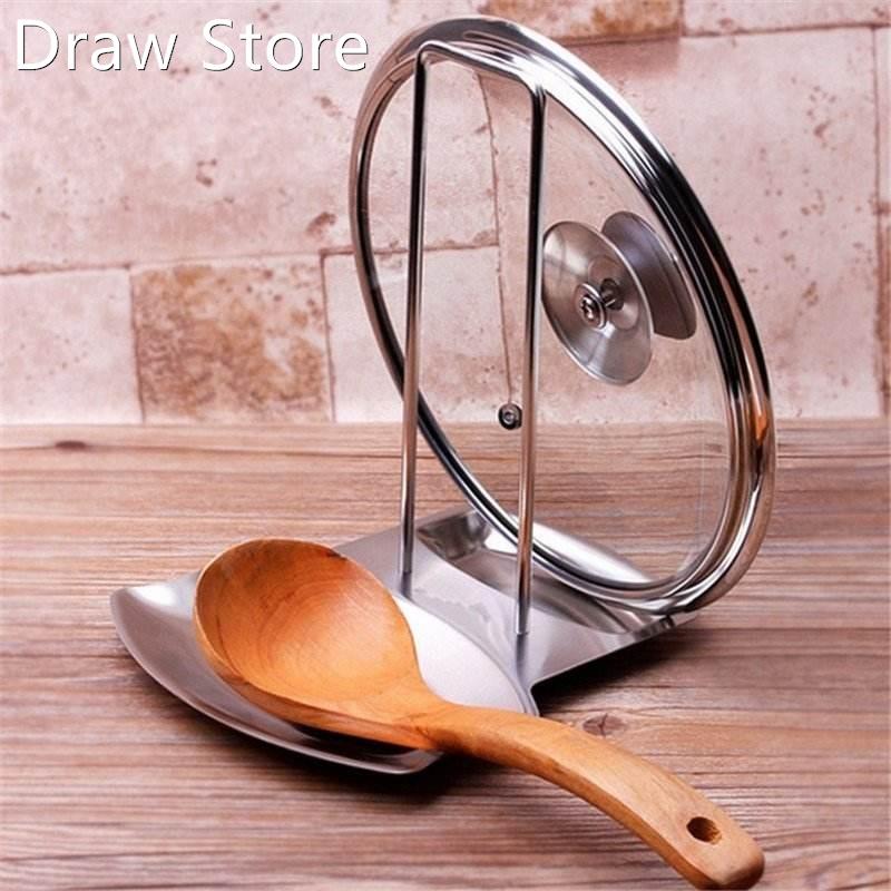 Stainless Steel Pan Pot Cover Lid Rack Stand Spoon Holder St