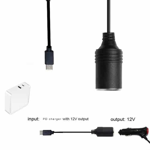 Universal Type C PD Male to 12V Car Power Socket for Car Cha
