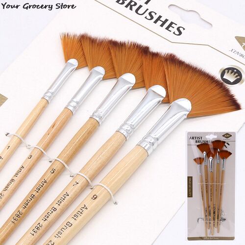 5Pcs Fan Shape Gouache Painting Pen Nylon Hair Paint Brush D
