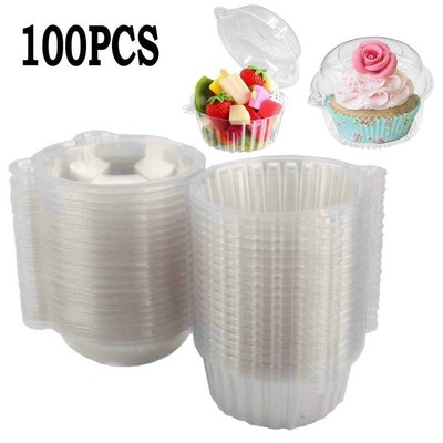 100pcs Cup Cake Box Transparent Clear Plastic Single Cupcake