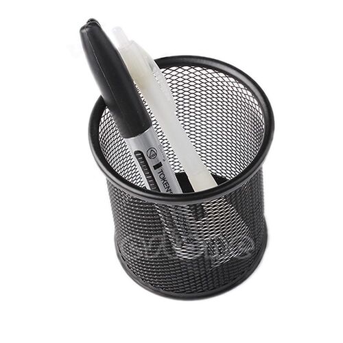 Black Metal Stand Mesh Style Pen Pencil Ruler Holder Desk Or