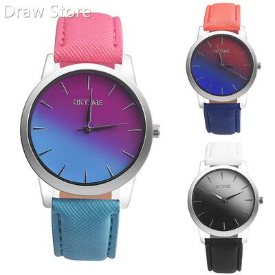 Fashion Retro Rainbow Design Women Watch Leather Band Analo