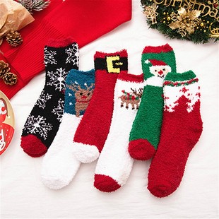 Christmas Coral Fleece Socks Merry Christmas Decorations 适