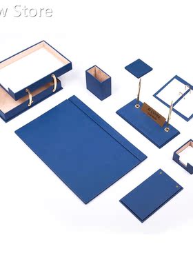 Leather 10 Pieces Desk Set With Double Document Tray Desk Or