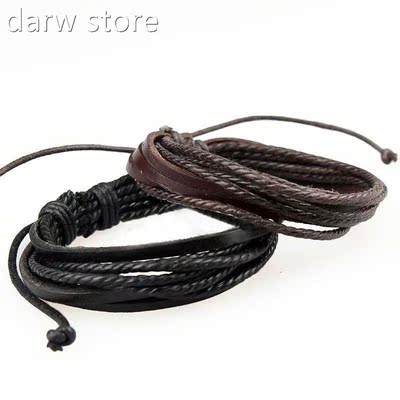 MenƇs Leeather Braceletd Braide Rp Surfer Tribalo Wrap