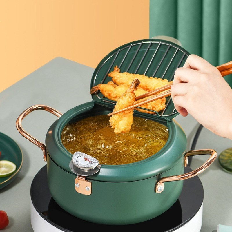 New Kitchen Deep Frying Pot Thermometre Control Fryer Pan Te