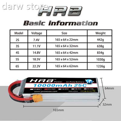 HRB RC Lipo 2S B3S attery 1S0000mAh 4 5S 6S 17.4V 11.1V 14.8