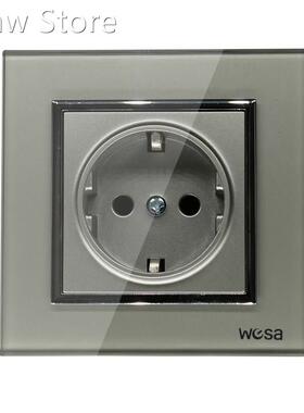 One Socket Glass Grey Design E Wall Socket 5V 2A Grey Temper