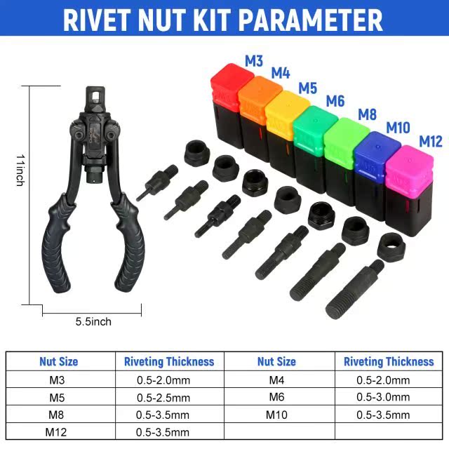 Rivet Nut Tool 11in Manual Riveter Threaded Nut Riveting Kit