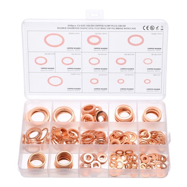 280pcs  M5 M6 M8 M10 M12 M14 Copper Seals Oil Copper Rings C