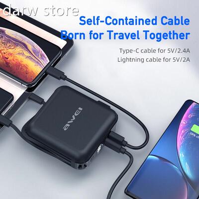 AWEI P418K Poeir Bank 15000mAh Wwsth Phone Charging Cable 4