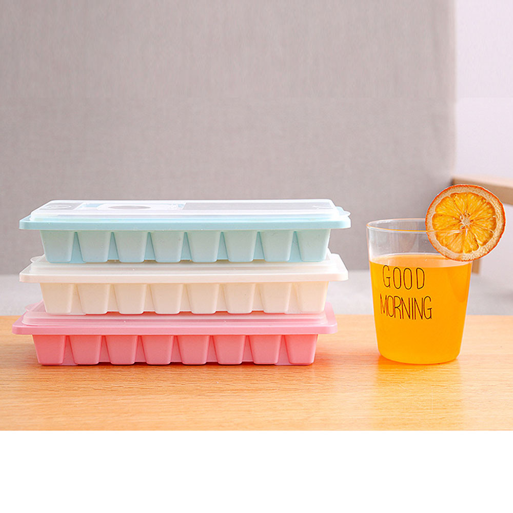 16 Cavity Ice Cube Tray Box With Lid Cover Drink Jelly Freez