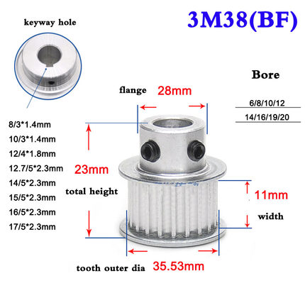 1Pcs 3M 38 Tooth 40 Tooth Synchronous Wheel Timing Belt Pull