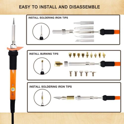 82PCS Wood Burning Kit Sculpture Embossing Soldering Tips Wo