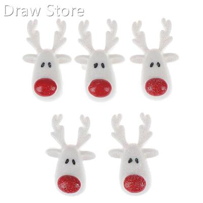 5pcs 18x30mm Christmas White Reindeer Resin Flatback Cabocho