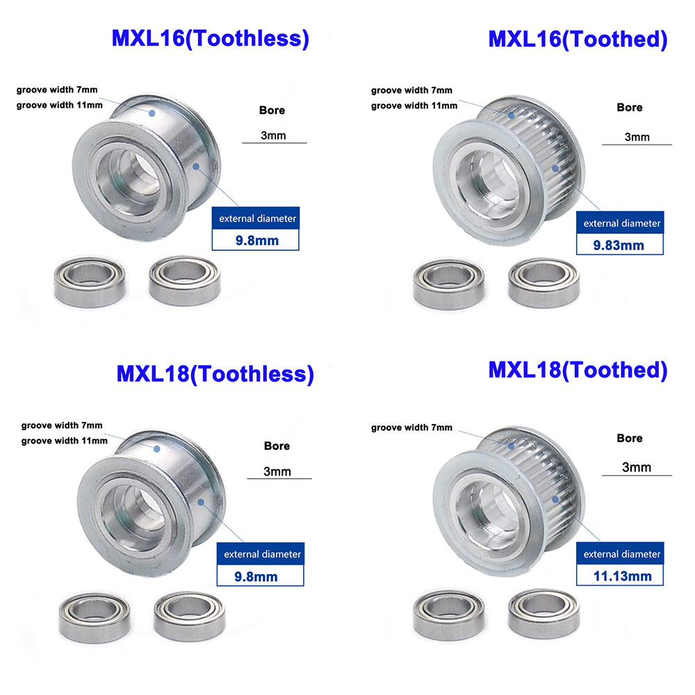 1Pcs MXL 16 Tooth To 20 Tooth Idler Timing Pulley Double Sid