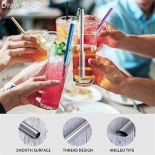 Rainbow Color Reusable Metal Straws Set with Cleaner Brush 3