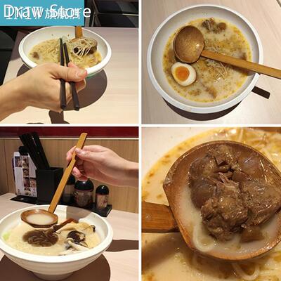 Japanese Style Long Handle Wooden Soup Spoon Ramen Ladle Str