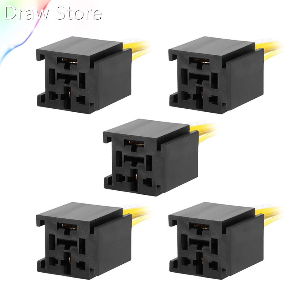 5pcs DC 12V/24V 80A 4 Terminals Relay Socket Harness Connect